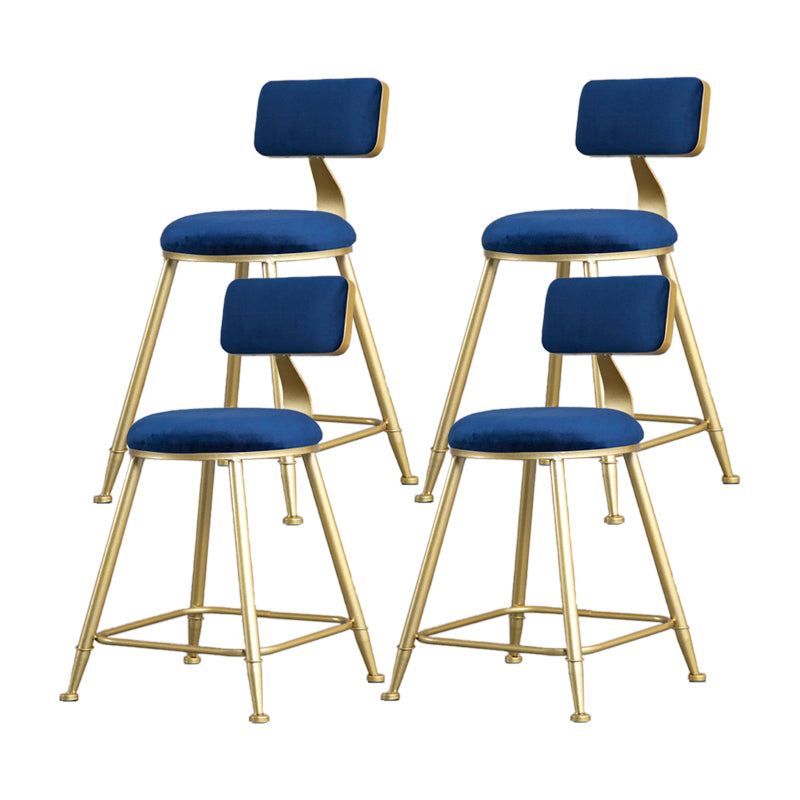 Glam Armless Backrest Counter Stool Iron Beauty Shop Bar Stool with Velvet Cushion