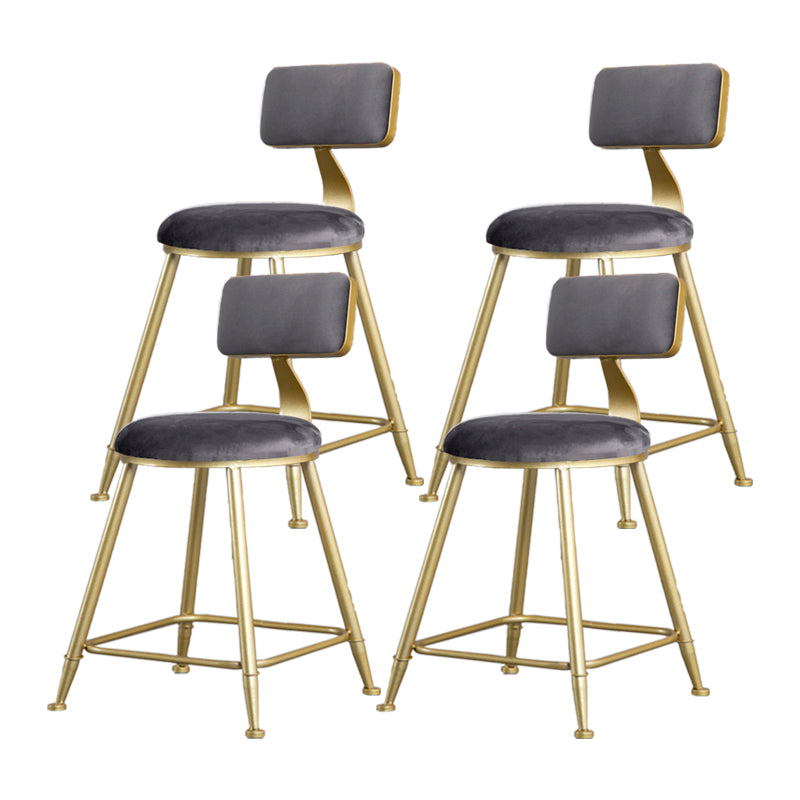 Glam Armless Backrest Counter Stool Iron Beauty Shop Bar Stool with Velvet Cushion