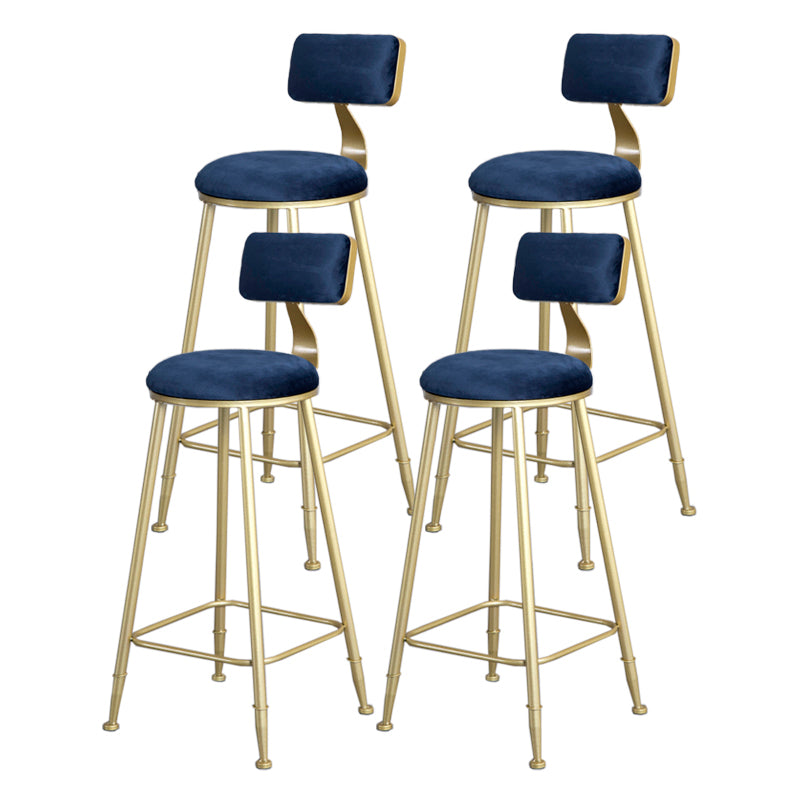 Glam Armless Backrest Counter Stool Iron Beauty Shop Bar Stool with Velvet Cushion