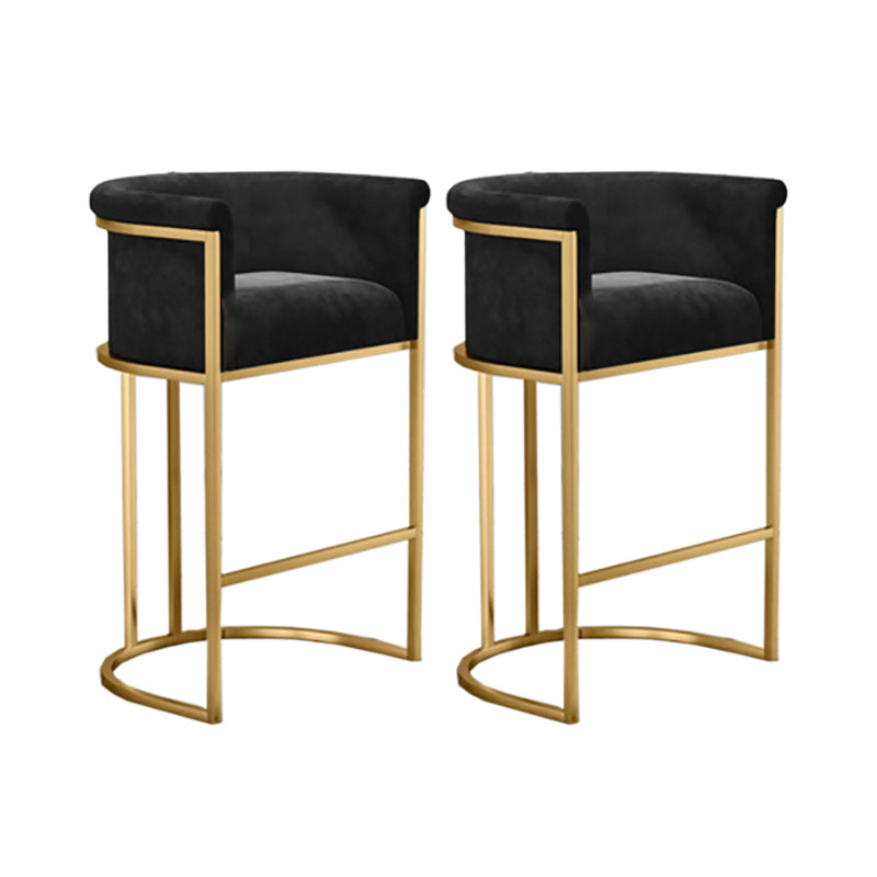 Glam Armlehnen-Rückenlehnen-Thekenhocker, Eisen-Café-Barhocker mit Samtkissen und Pedal