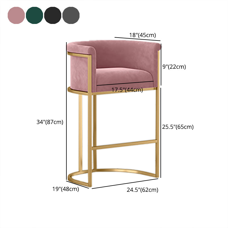 Taburete de bar con respaldo y reposabrazos Glam, taburete de bar de hierro para cafetería con cojín y pedal de terciopelo