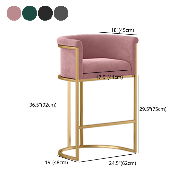 Glam Armlehnen-Rückenlehnen-Thekenhocker, Eisen-Café-Barhocker mit Samtkissen und Pedal