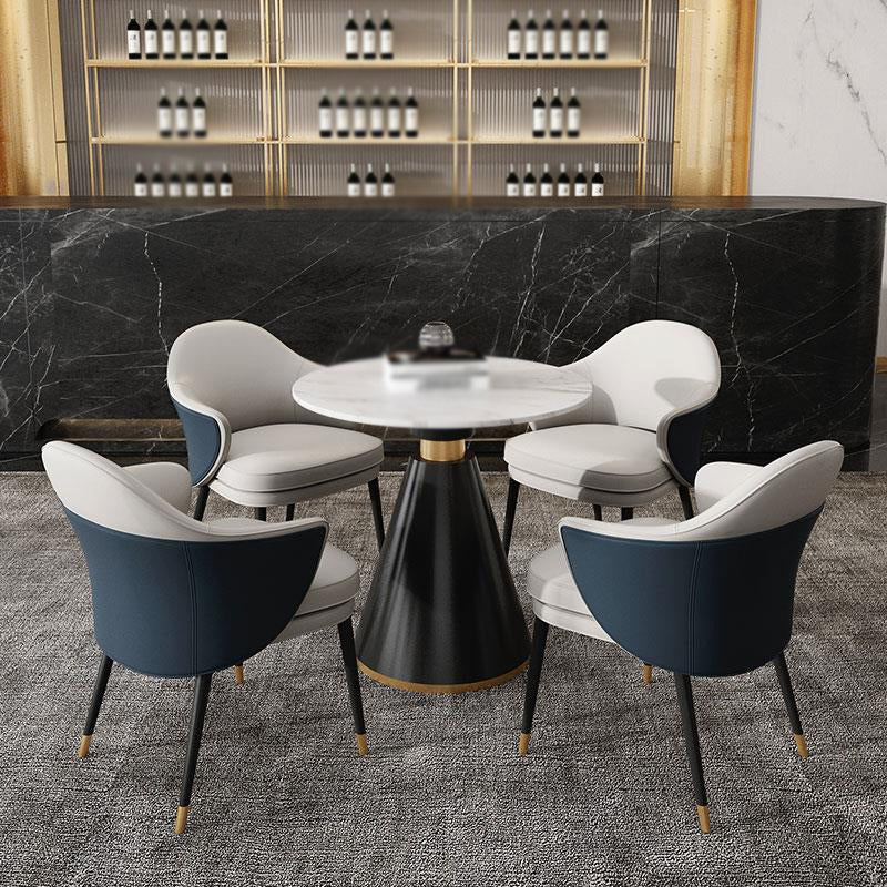 Contemporary 1/4/5 Pieces Dining Set Round Dining Room Table Set with Leather Chairs