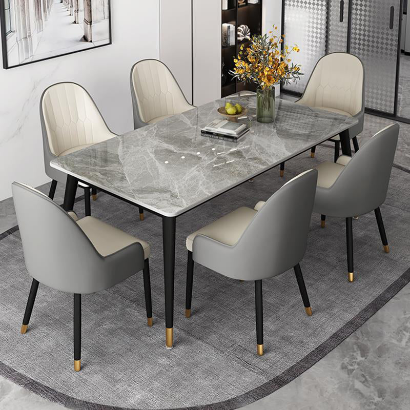 Nordic Style 1/4/5/7 Rectangle Dining Room Set with Leather Chairs