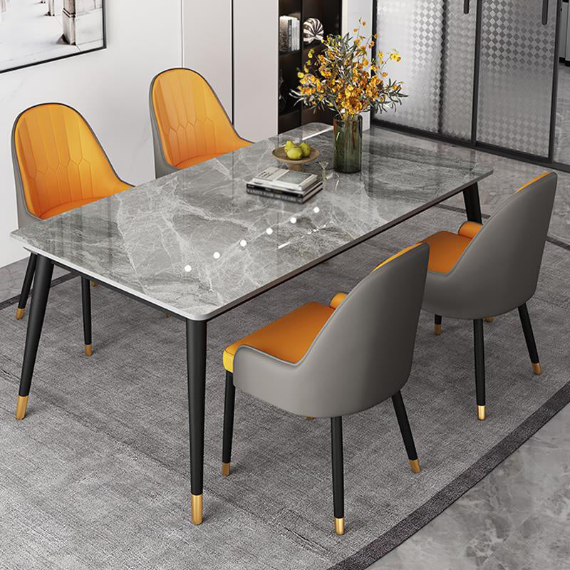Nordic Style 1/4/5/7 Rectangle Dining Room Set with Leather Chairs