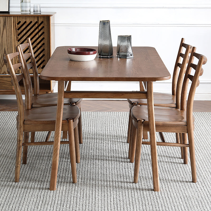 Modern Style 1/4/5 Rectangle Solid Wood Dining Set with Wood Chairs for Home