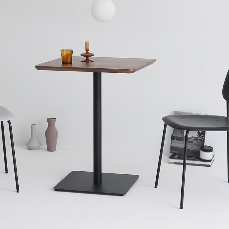 Metal Industrial Square Dining Table Solid Wood Top Indoor Table with Pedestal Base