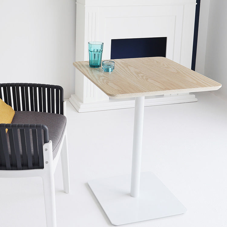 Metal Industrial Square Dining Table Solid Wood Top Indoor Table with Pedestal Base