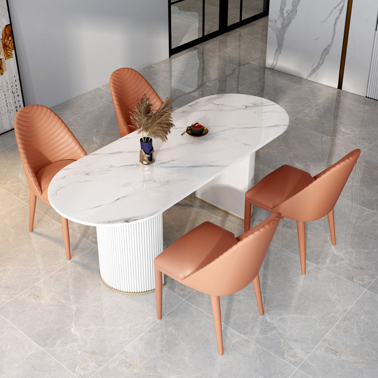 Sintered Stone Top Luxury White Table Table with Double Pedestal Base for Restaurant