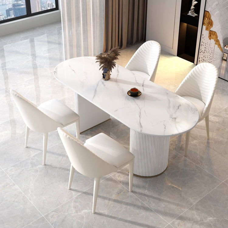 Sintered Stone Top Luxury White Table Table with Double Pedestal Base for Restaurant