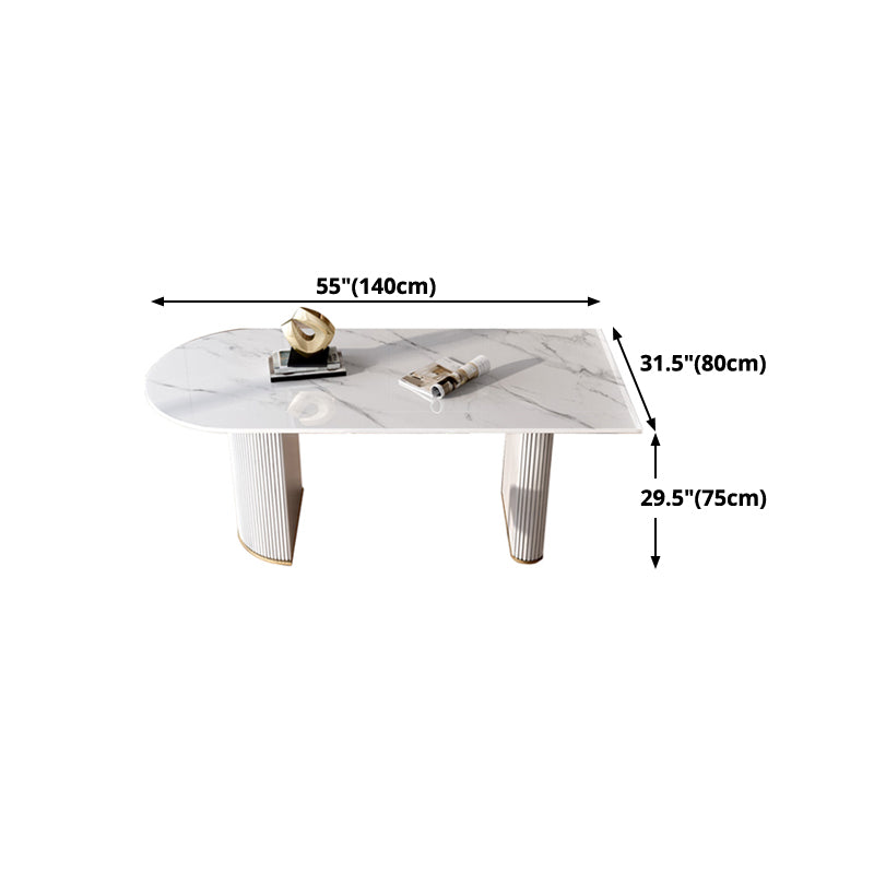 Sintered Stone Top Luxury White Table Table with Double Pedestal Base for Restaurant