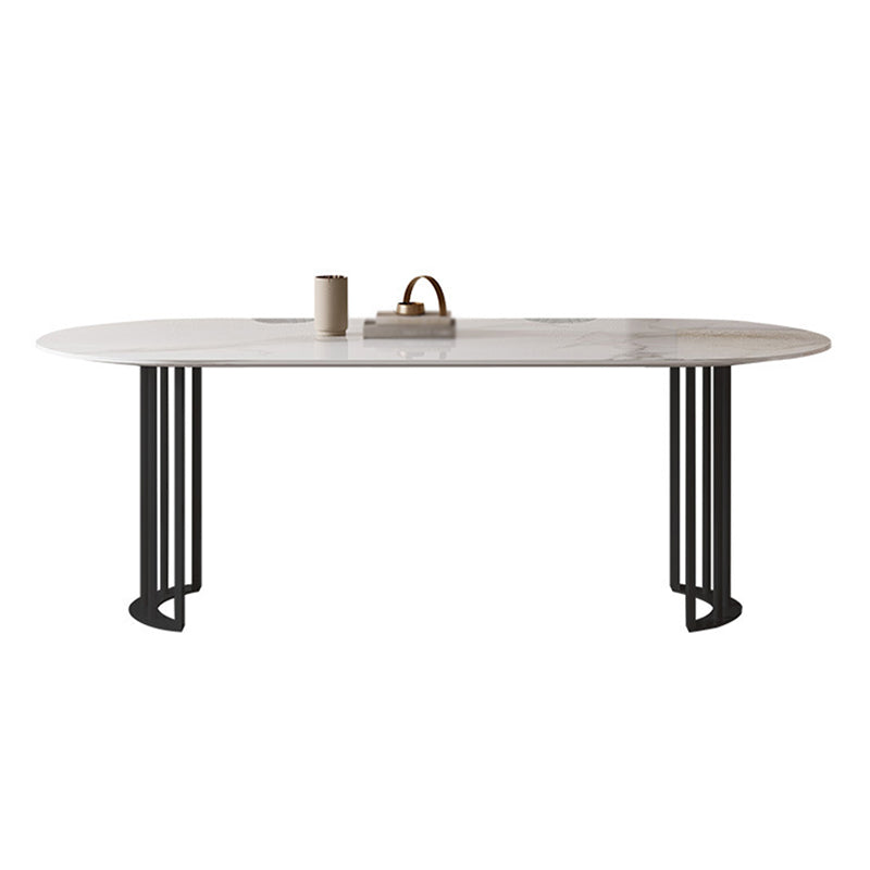 Mesa de piedra de mesa ovalada moderna con base de doble pedestal