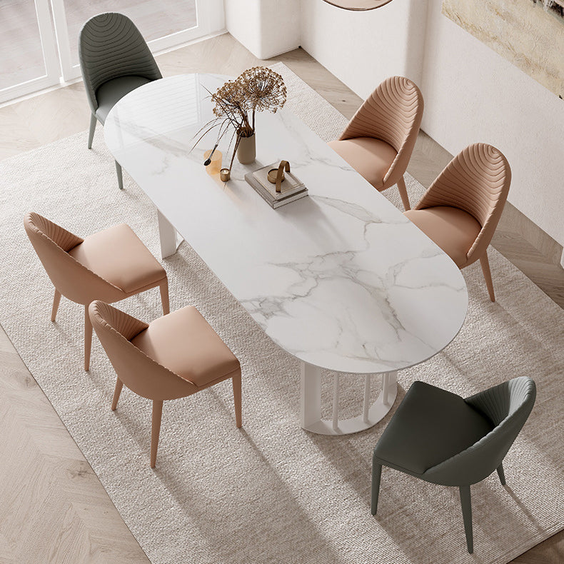 Mesa de piedra de mesa ovalada moderna con base de doble pedestal