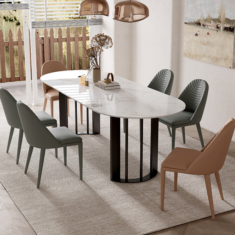 Mesa de piedra de mesa ovalada moderna con base de doble pedestal
