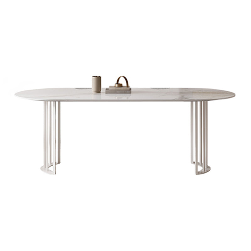 Mesa de piedra de mesa ovalada moderna con base de doble pedestal