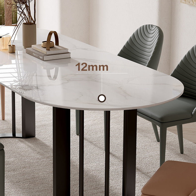 Mesa de piedra de mesa ovalada moderna con base de doble pedestal