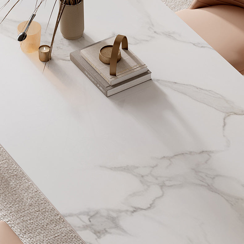 Mesa de piedra de mesa ovalada moderna con base de doble pedestal