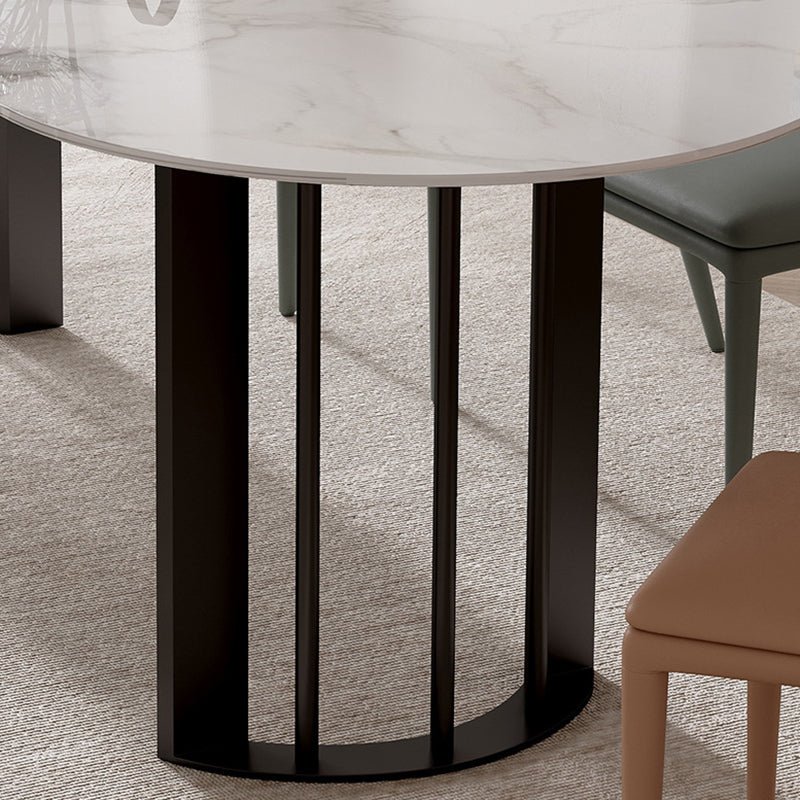 Mesa de piedra de mesa ovalada moderna con base de doble pedestal