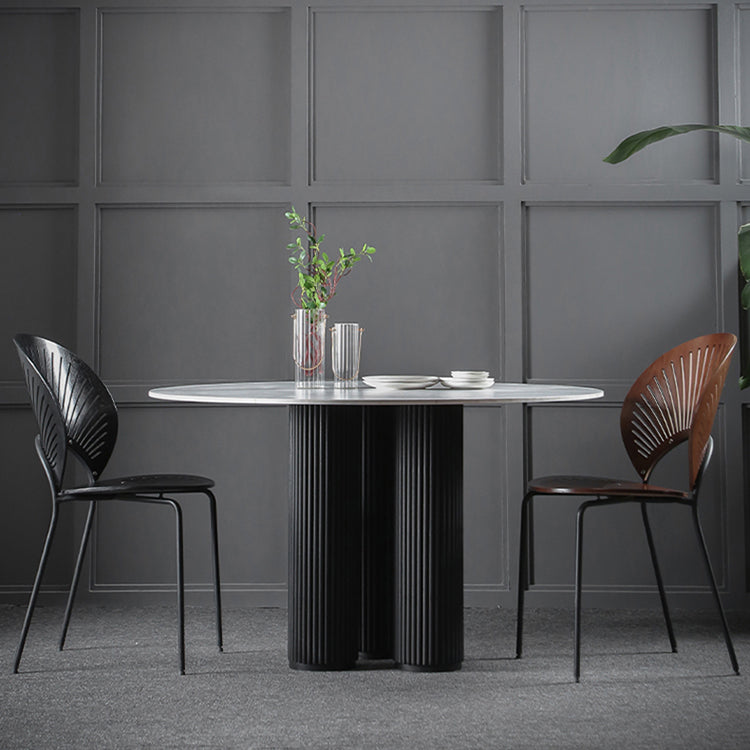 Mesa de comedor de piedra sinterizada Mesa de comedor redonda moderna con base de madera