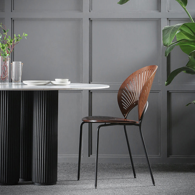 Mesa de comedor de piedra sinterizada Mesa de comedor redonda moderna con base de madera