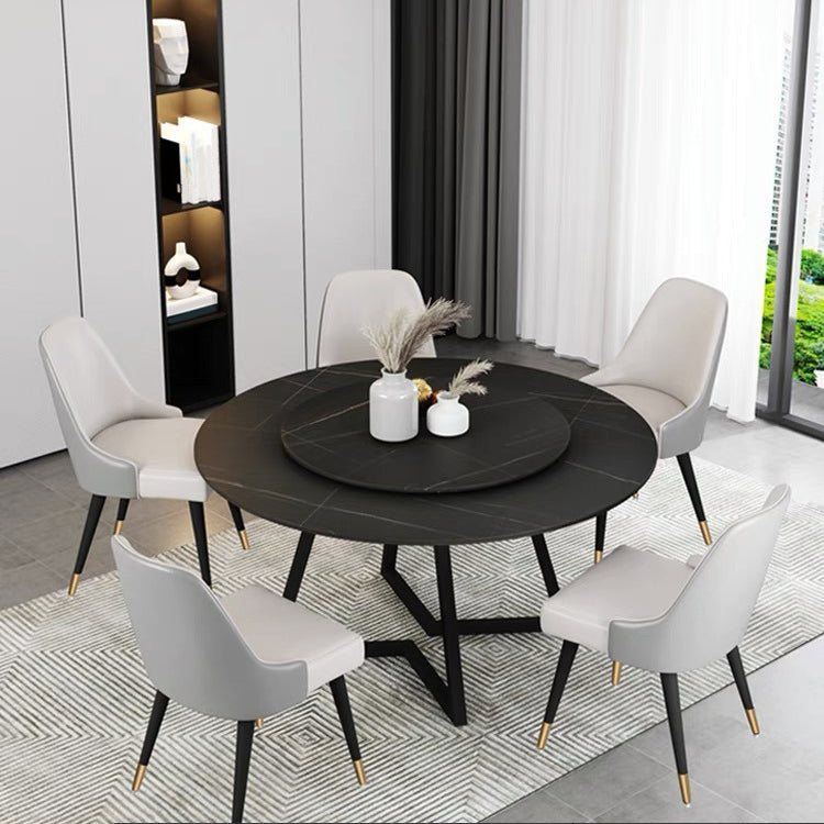 Mesa de comedor de piedra sinterizada Mesa de comedor moderna redonda con marco negro