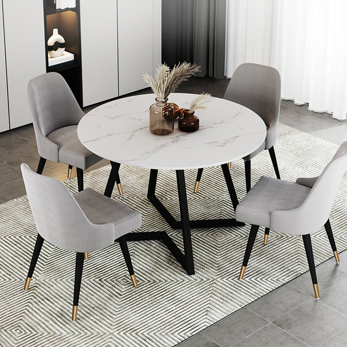 Mesa de comedor de piedra sinterizada Mesa de comedor moderna redonda con marco negro