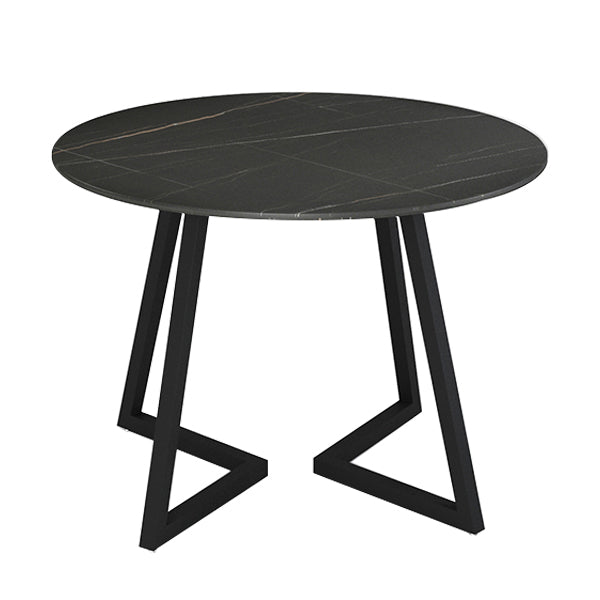 Mesa de comedor de piedra sinterizada Mesa de comedor moderna redonda con marco negro