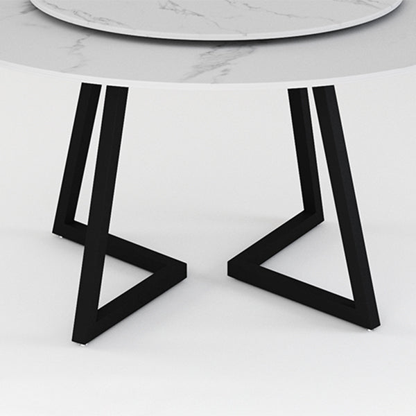 Mesa de comedor de piedra sinterizada Mesa de comedor moderna redonda con marco negro