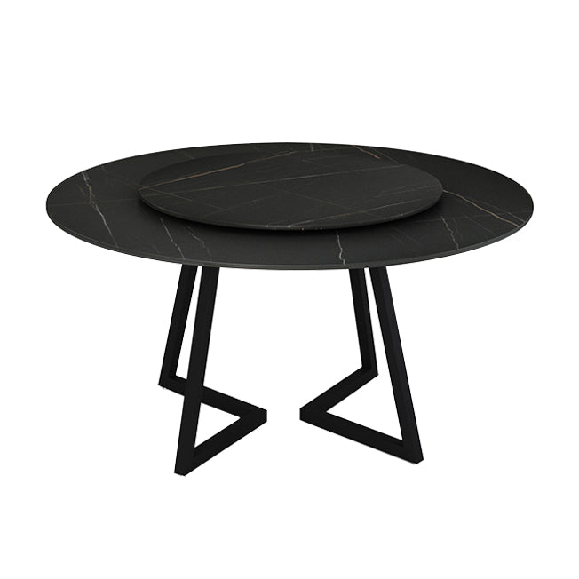 Mesa de comedor de piedra sinterizada Mesa de comedor moderna redonda con marco negro