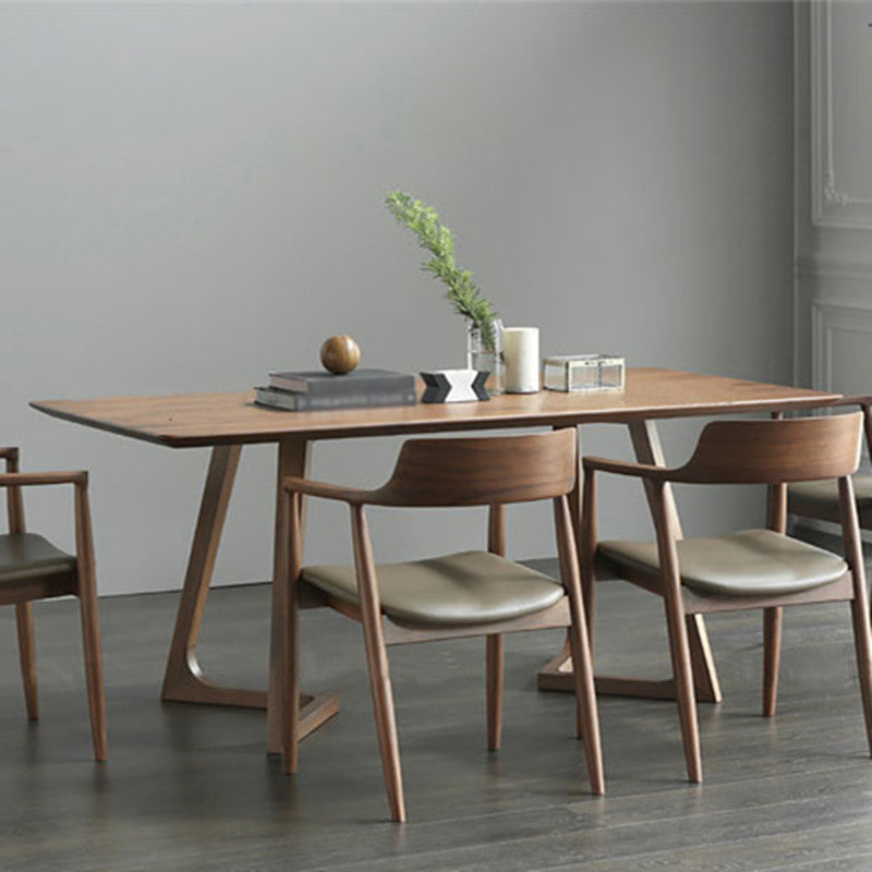 Mesa de comedor fija de madera maciza, moderna, rectangular, con doble pedestal