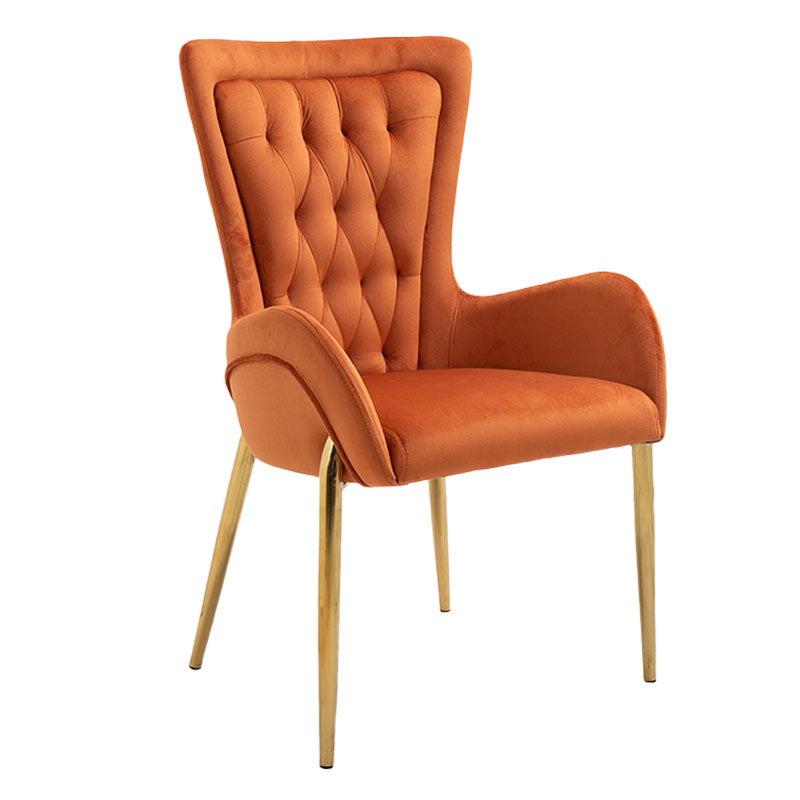 Glam Metal Arm Dining Chair Upholstered Dining Side Chair for Home Use