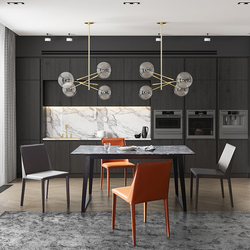 Silla sin brazos de comedor de metal contemporáneo, silla lateral de comedor de cuero para uso en restaurantes
