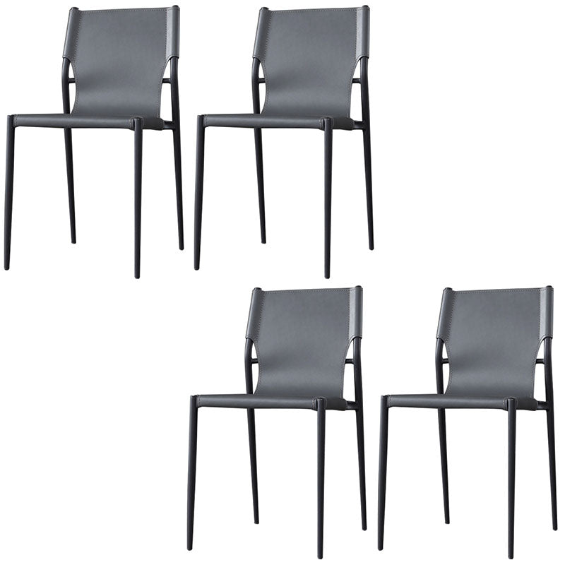 Industrial Design Leather Dining Side Armless Chairs Solid Back Chair