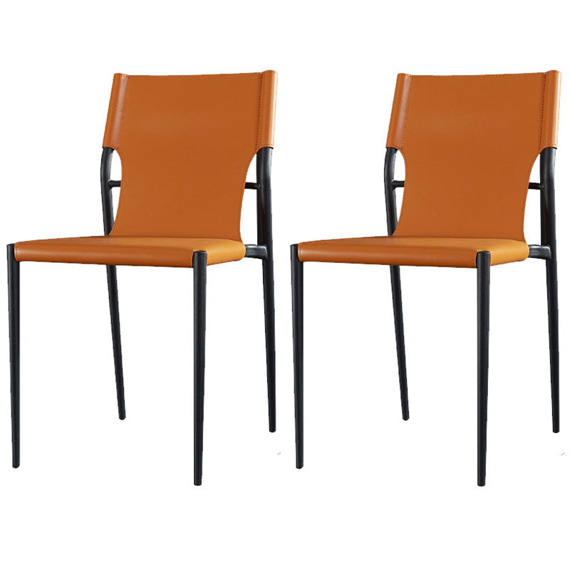 Industrial Design Leather Dining Side Armless Chairs Solid Back Chair