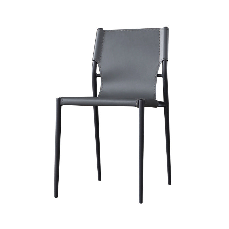 Industrial Design Leather Dining Side Armless Chairs Solid Back Chair