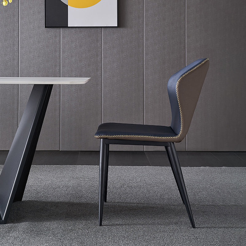 Silla de comedor sin brazos Wingback de diseño industrial Sillas de comedor de piel sintética