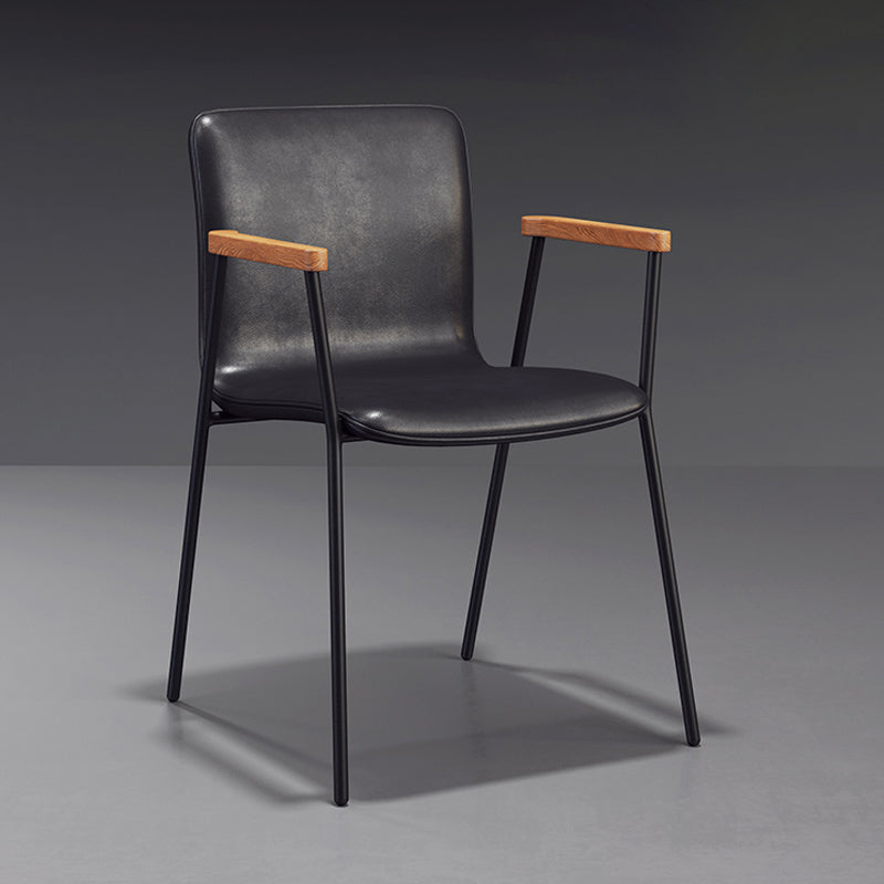 Scandinavisch ontwerp vaste achterarm zijstoel Leather Lederen Dining zijstoel