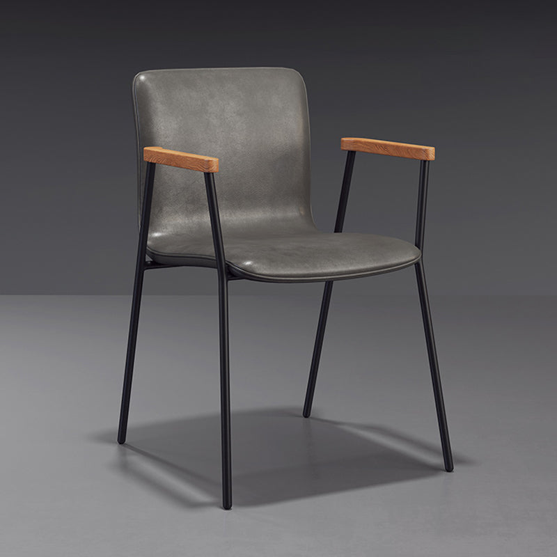 Scandinavisch ontwerp vaste achterarm zijstoel Leather Lederen Dining zijstoel