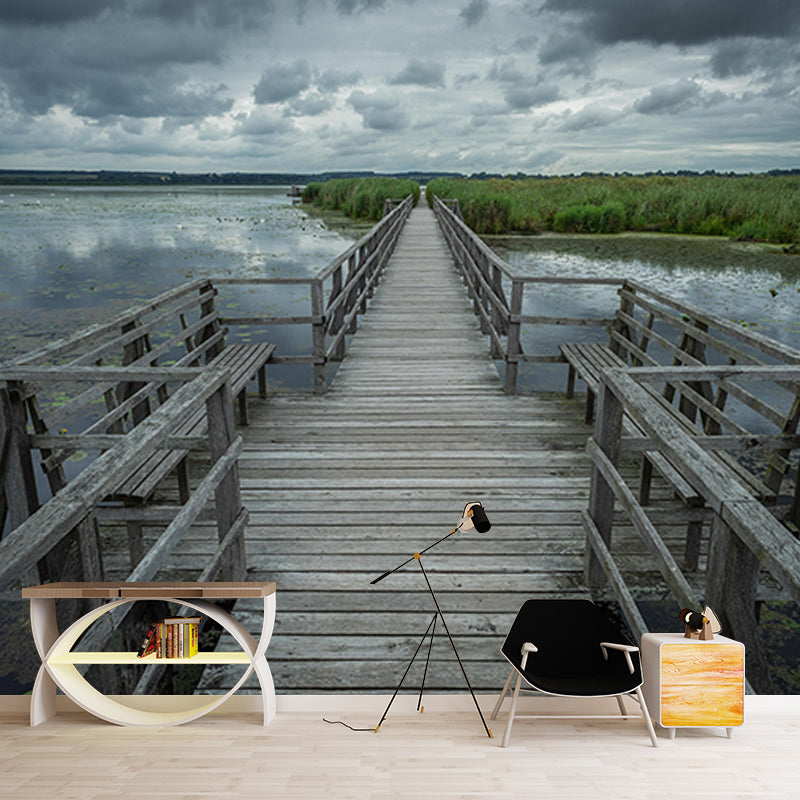 Photography Wall Mural Wallpaper Wooden Bridge Sitting Room Wall Mural