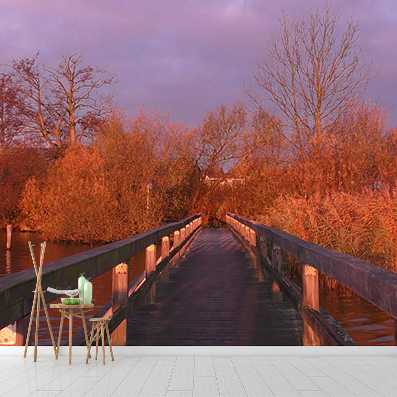 Wooden Bridge Photography Mildew Resistant Wallpaper Sleeping Room Wall Mural