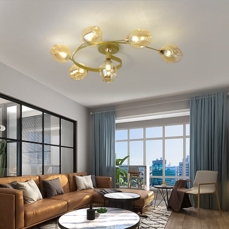 Nordic Bell Shape Ceiling Light Glass Shade Multi Light Flush Mount Light for Bedroom