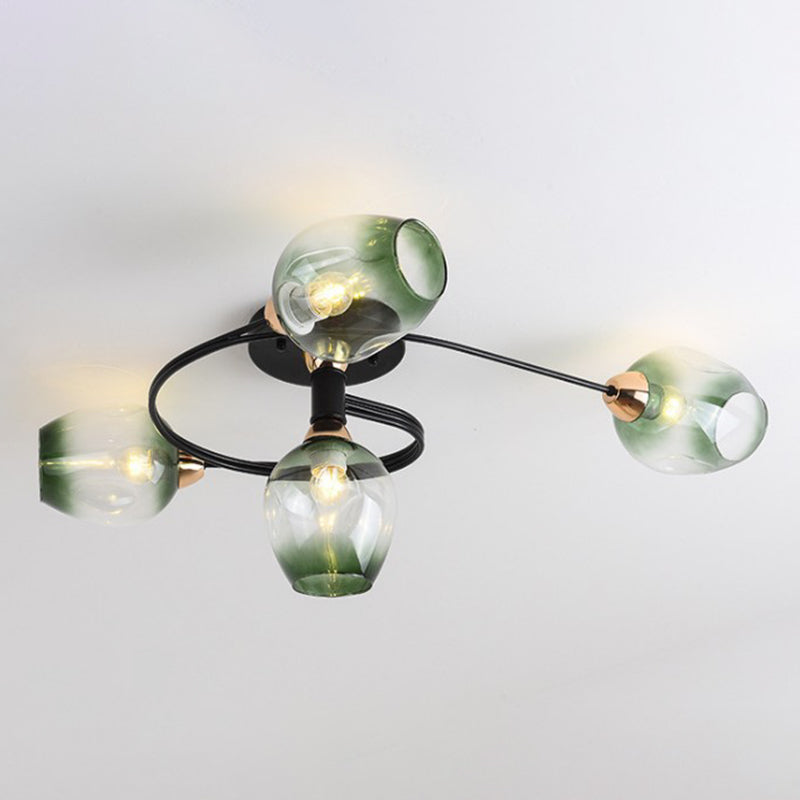 Nordic Bell Shape Ceiling Light Glass Shade Multi Light Flush Mount Light for Bedroom