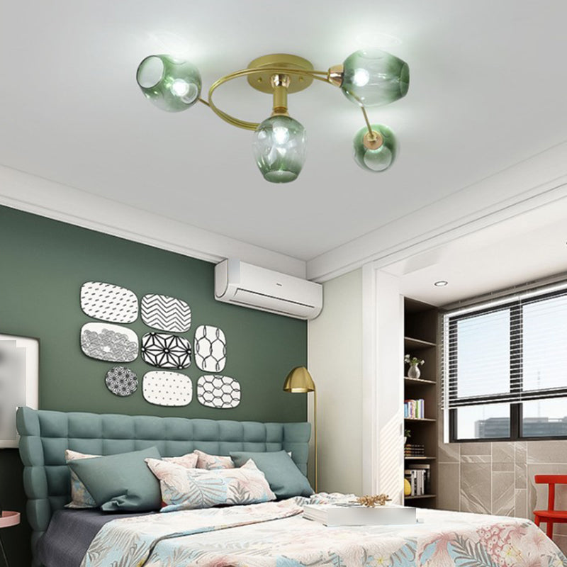 Nordic Bell Shape Ceiling Light Glass Shade Multi Light Flush Mount Light for Bedroom