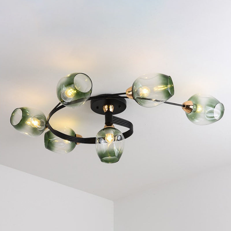 Nordic Bell Shape Ceiling Light Glass Shade Multi Light Flush Mount Light for Bedroom