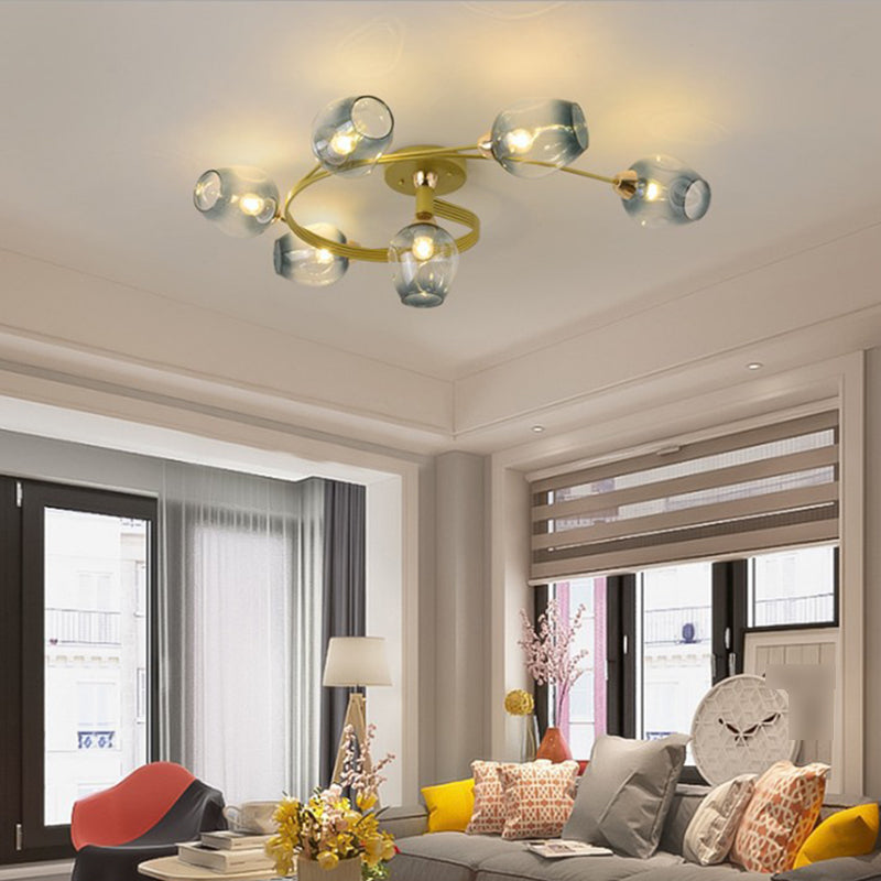 Nordic Bell Shape Ceiling Light Glass Shade Multi Light Flush Mount Light for Bedroom