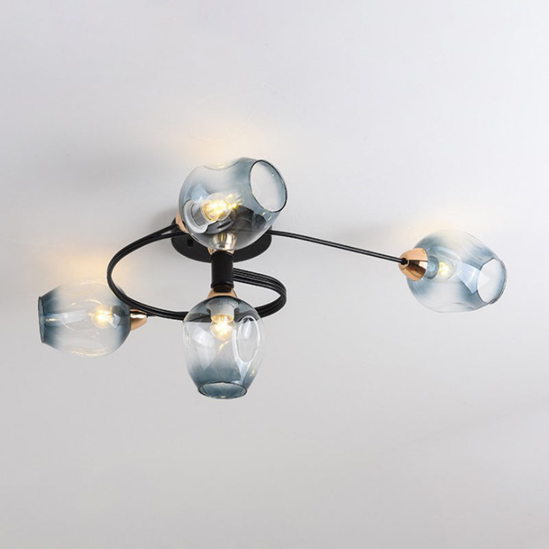 Nordic Bell Shape Ceiling Light Glass Shade Multi Light Flush Mount Light for Bedroom