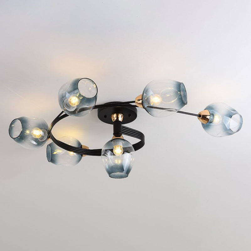 Nordic Bell Shape Ceiling Light Glass Shade Multi Light Flush Mount Light for Bedroom