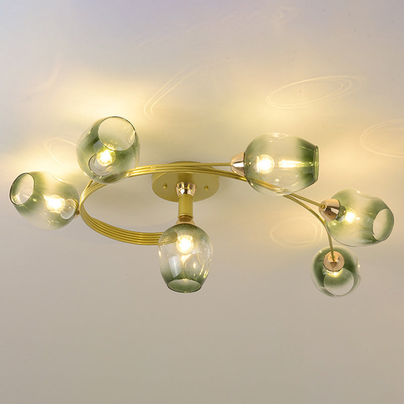 Nordic Bell Shape Ceiling Light Glass Shade Multi Light Flush Mount Light for Bedroom