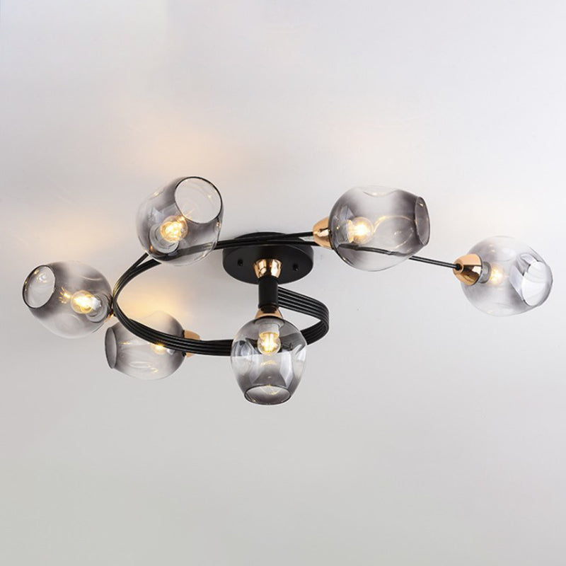 Nordic Bell Shape Ceiling Light Glass Shade Multi Light Flush Mount Light for Bedroom