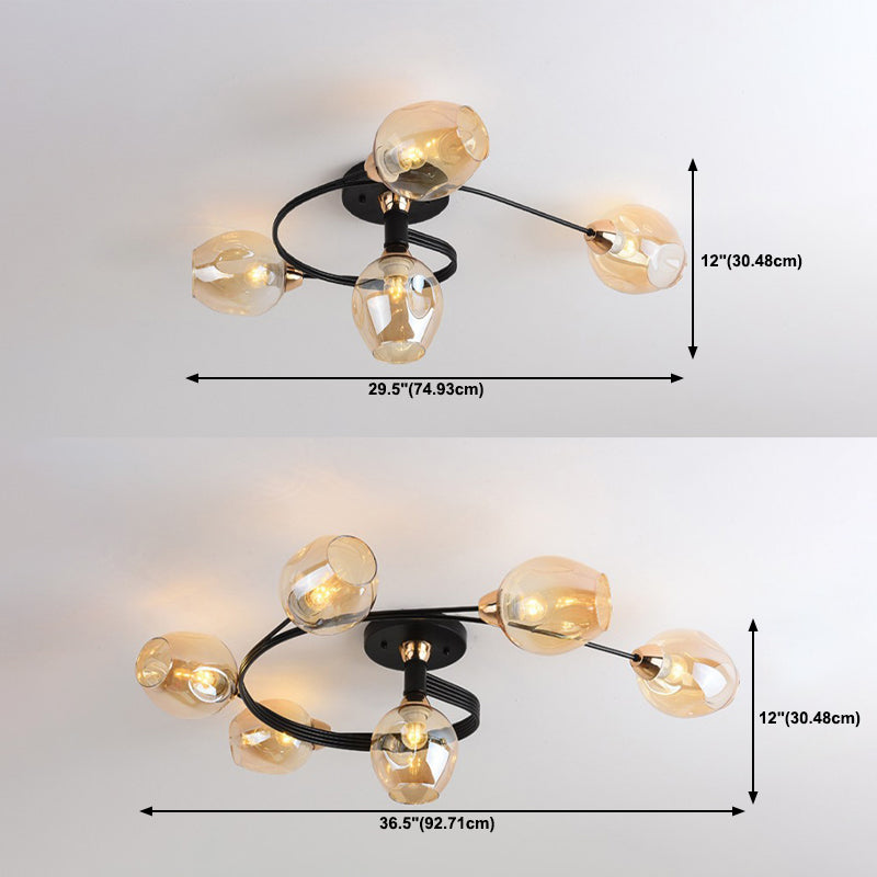 Nordic Bell Shape Ceiling Light Glass Shade Multi Light Flush Mount Light for Bedroom